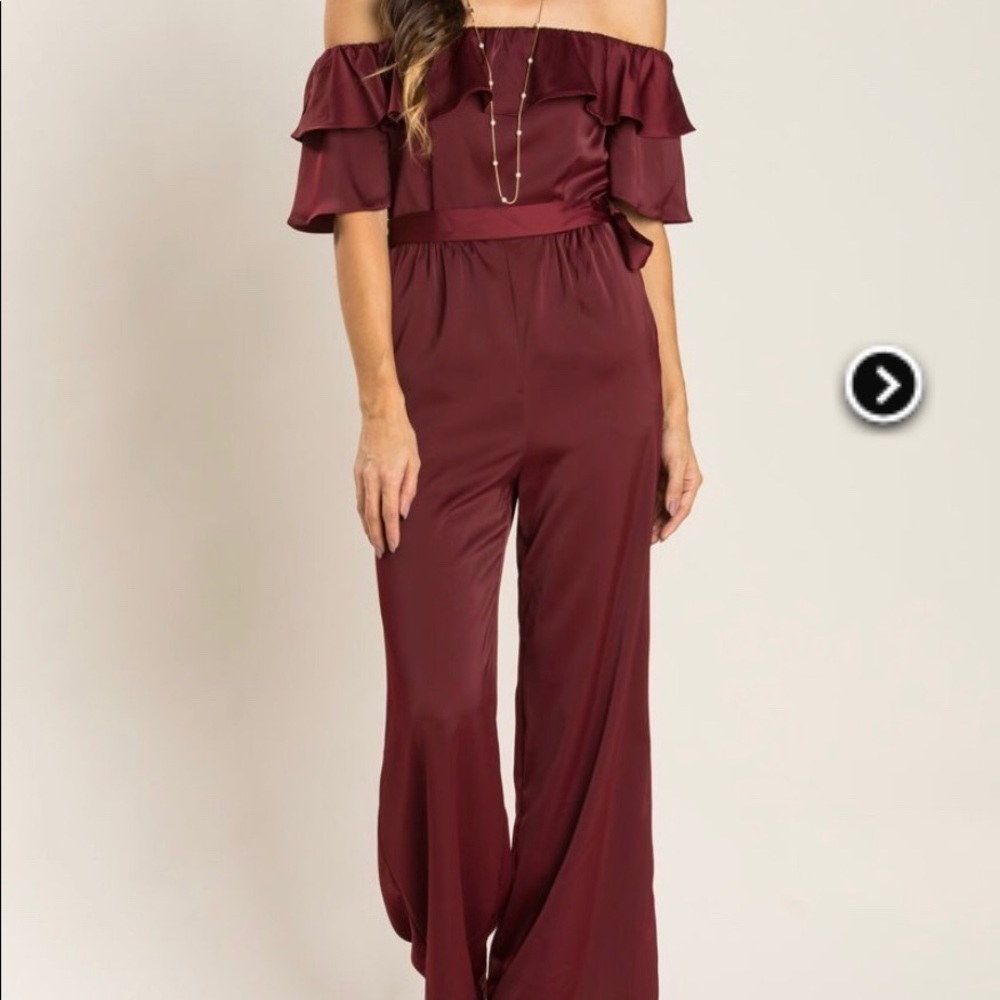 Ruffle off the shoulder jumpsuit